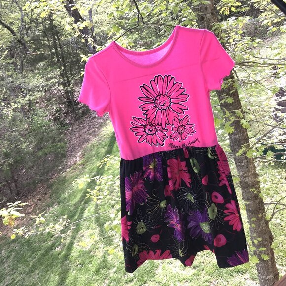 Upcycled Girl's Summer Dress: Handmade Princess Floral Clothing, Size 6/7 - Picture 2 of 11